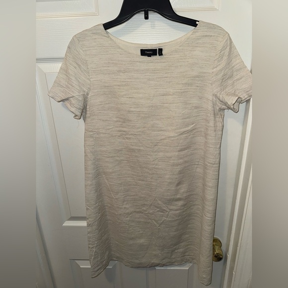 Theory Beige Panel Shift Dress in Sharkskin Crunch Women's Dress Size M - Picture 3 of 8